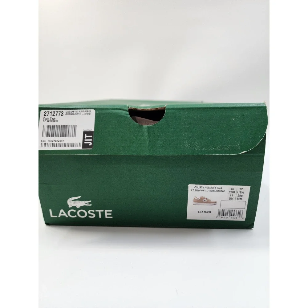 Lacoste Court Cage 224 1 Mens White Tan Leather Sneakers 748SMA0016BW8 Size 12